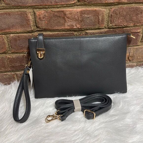 Gray Zipper Clutch Crossbody Bag NEW - Picture 1 of 6